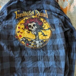 Grateful Dead Blue and Black Plaid Shirt with Band Logo Tag